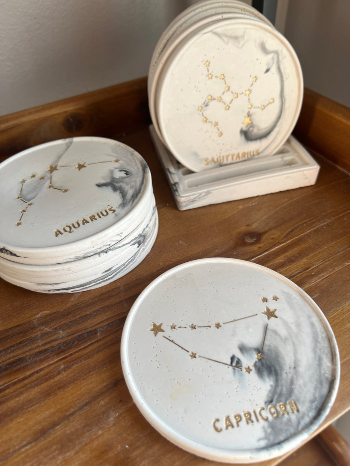 Marble Zodiac Coaster Set & Holder