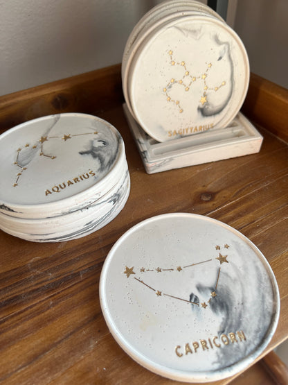 Marble Zodiac Coaster Set & Holder