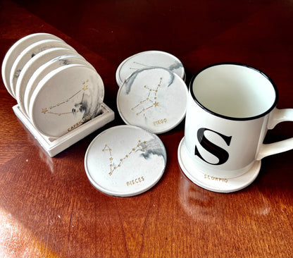 Marble Zodiac Coaster Set & Holder