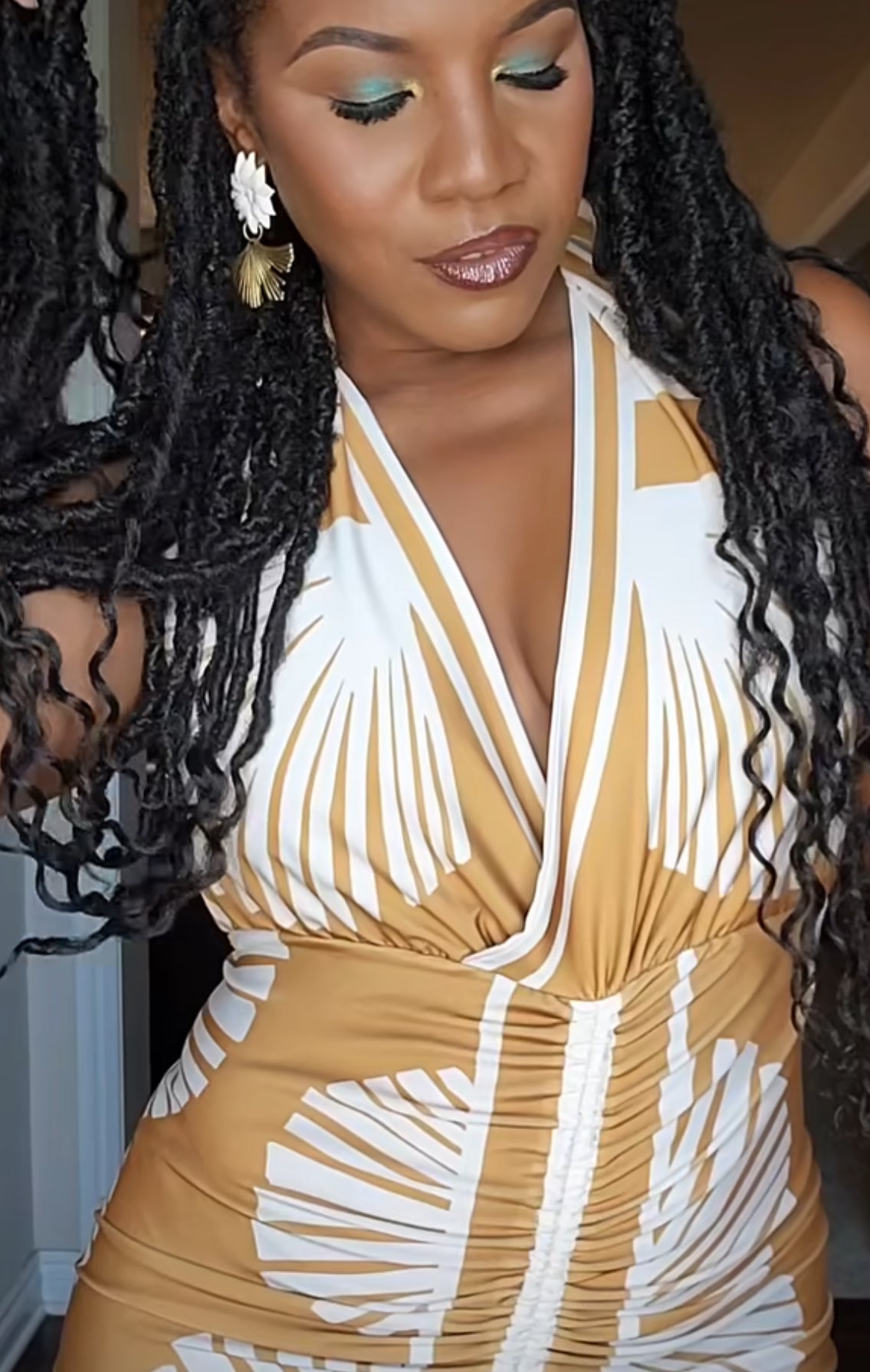 Yasmine Earrings – Gold Ginkgo Leaf & Floral Clay Statement Earrings | Sunni Dineen