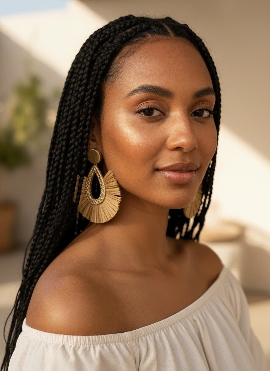 Calista Raffia Fringe Statement Earrings