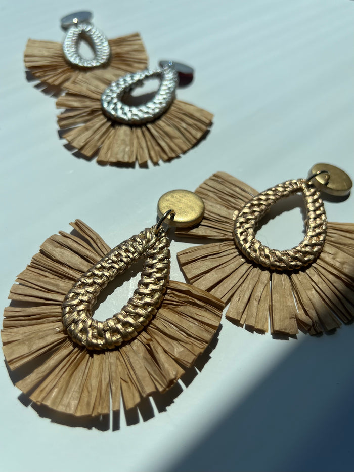 Calista Raffia Fringe Statement Earrings