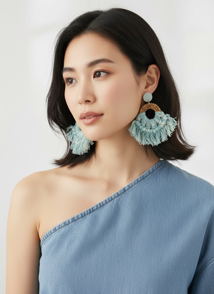 Chambray Fringe Statement Earrings