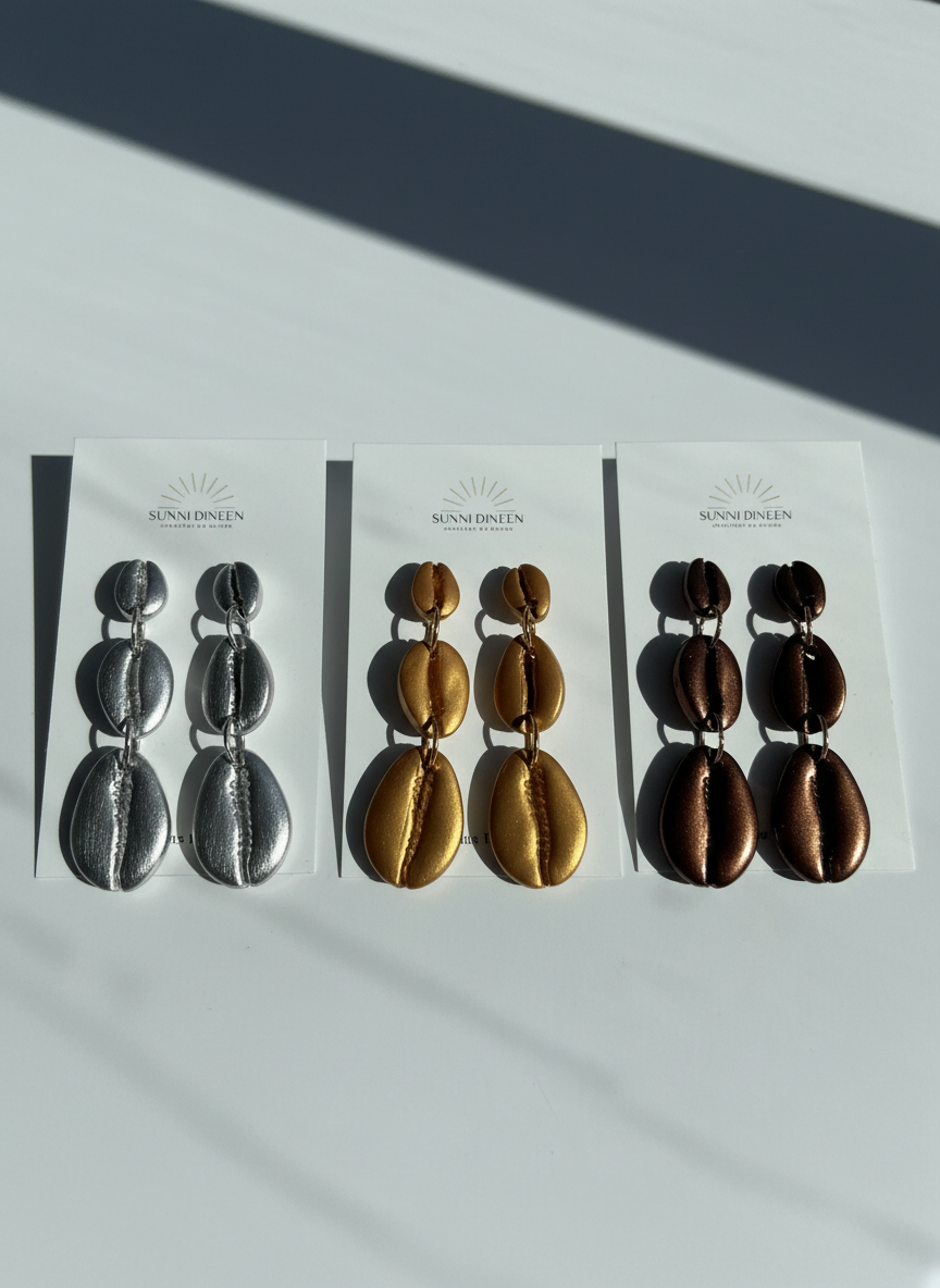 Cowrie Shell Tiered Drop Earrings I Lightweight Handmade Statement Earrings