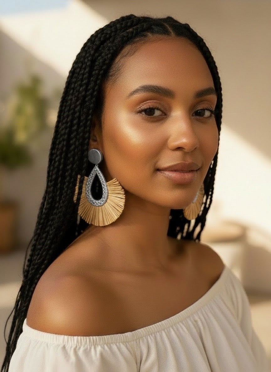 Calista Raffia Fringe Statement Earrings