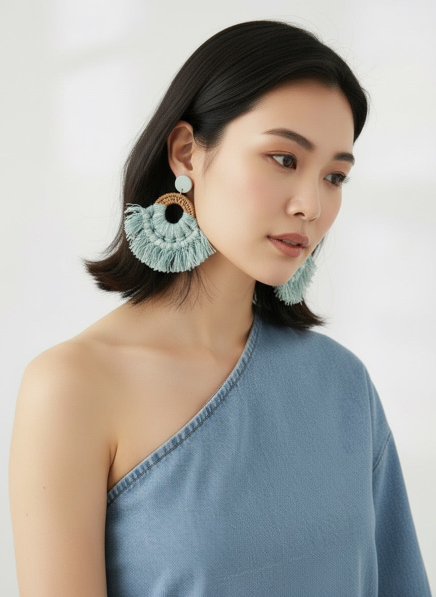 Chambray Fringe Statement Earrings