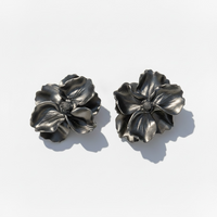 Pewter Posey sculptural flower statement earrings with dimensional petals.