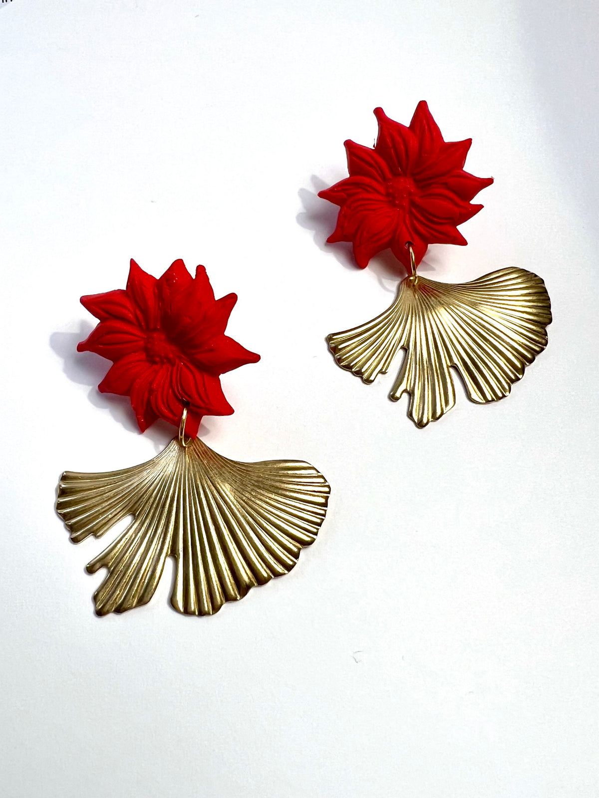 Yasmine Earrings – Gold Ginkgo Leaf & Floral Clay Statement Earrings | Sunni Dineen